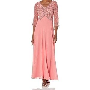 J Kara Women's 3/4 Sleeve Geo Beaded Gown SIZE 20PLUS
